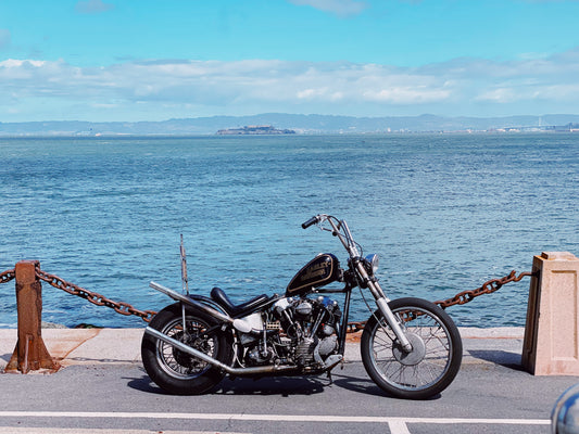 Crossing the Golden Gate Bridge on a 1947 Knucklehead Chopper