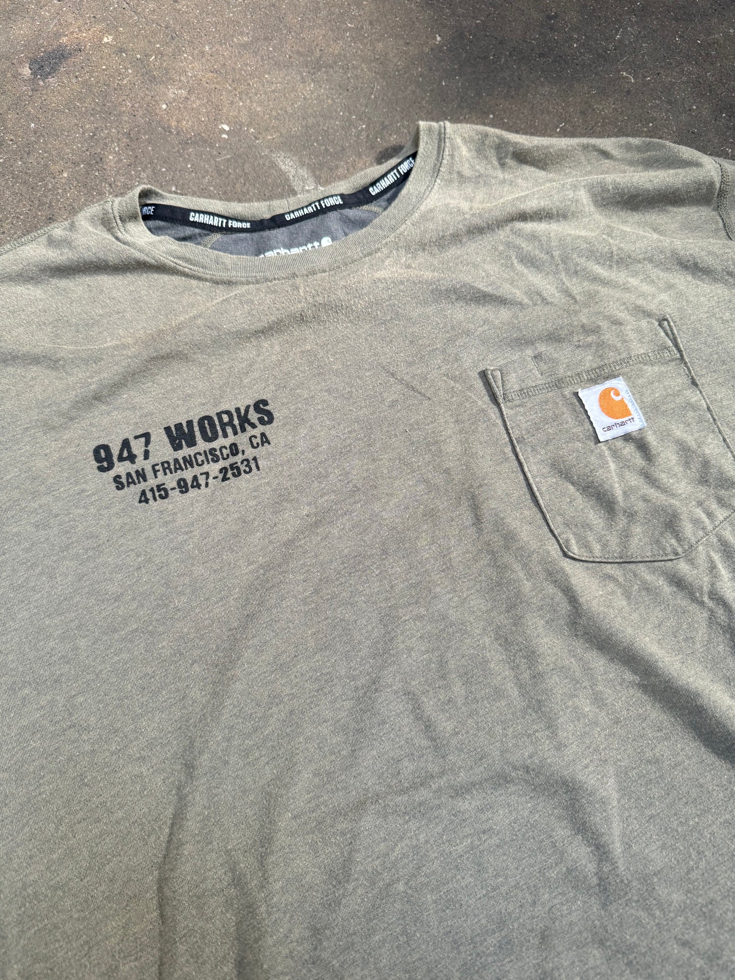 2XL TALL Carhartt Force 947 WORKS Staple Pocket T Gray/Green