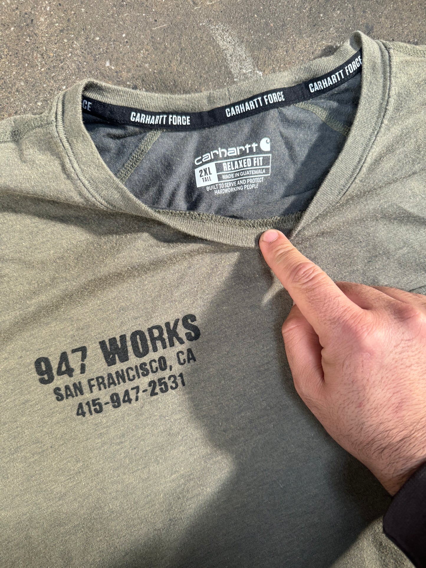 2XL TALL Carhartt Force 947 WORKS Staple Pocket T Gray/Green