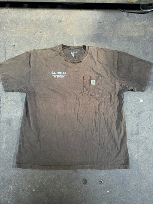 Vintage 2XL Carhartt Heavyweight 947 WORKS Staple Pocket T Brown