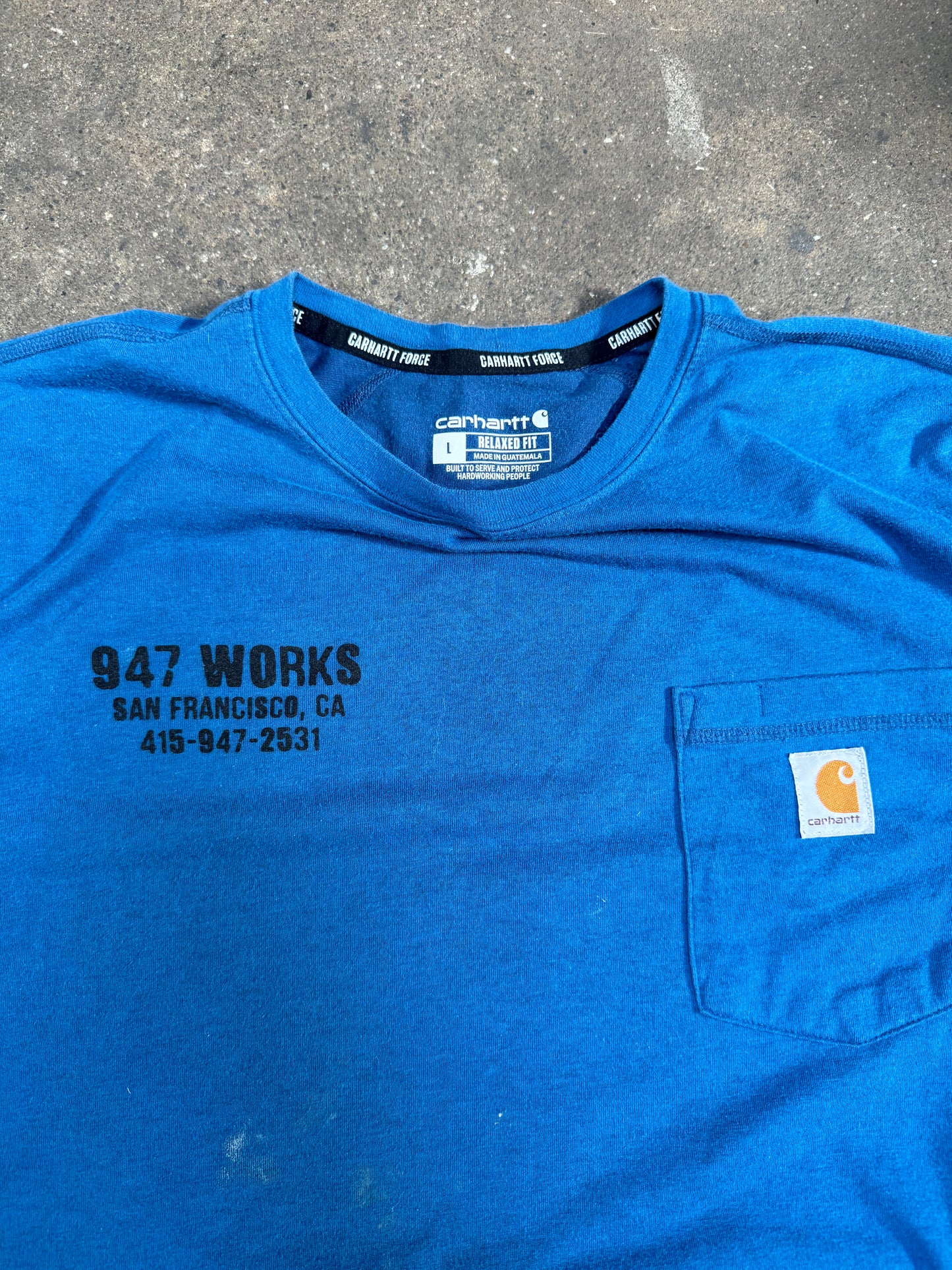 L Carhartt Force 947 WORKS Staple Pocket T Blue