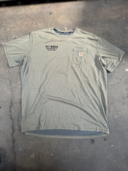 2XL TALL Carhartt Force 947 WORKS Staple Pocket T Gray/Green